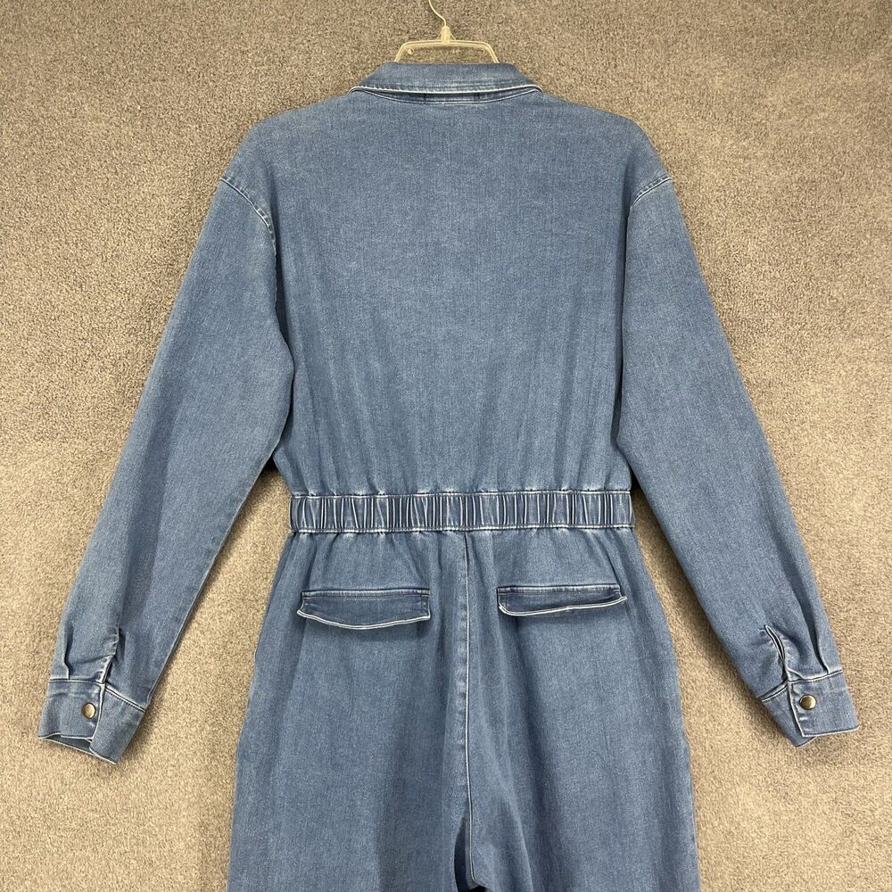 C'est Toi Jumpsuit Womens Large Denim Long Sleeve Zip‎ Up Belted Elastic Waist - Picture 14 of 16